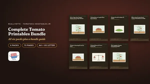 Cover of the Tomatoes printables bundle from tomatoes.vegetables.im